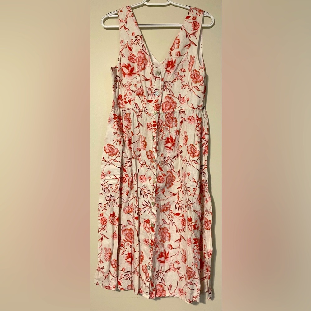 Cynthia Rowley 100% Linen Red Floral Midi Dress